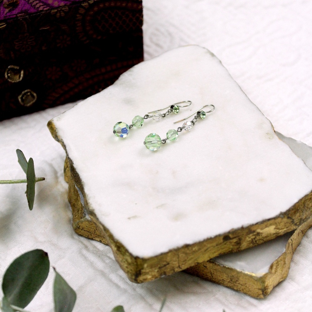 Green Crystal Dangle Earrings